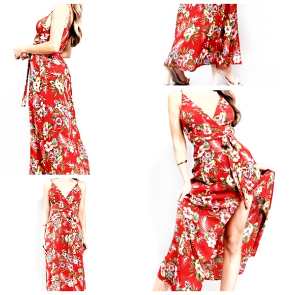 iris Dresses & Skirts - Iris Long Floral Maxi Dress Belted Wrap Slit Zip S